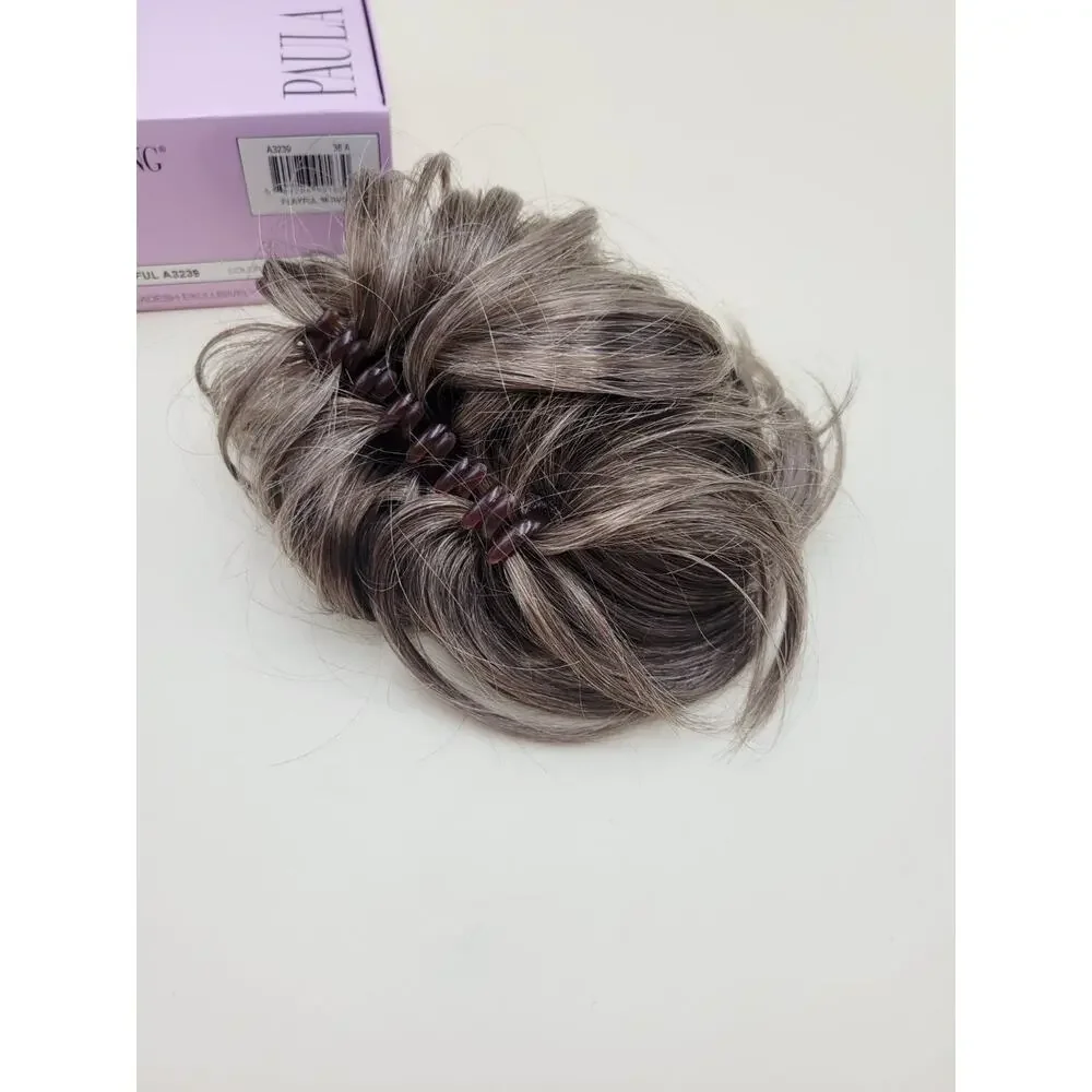 Paula Young Playful A3239 Hairpiece Clip-In Bun Color 38 Ash Brown Grey